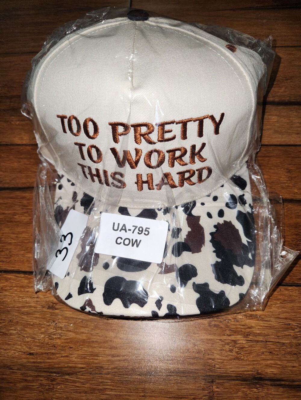 Too Pretty To Work This Hard Embroidered Cow Print Cap - Picture 1 of 2